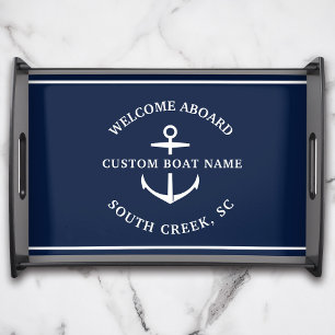 Modern Custom Boat Name Welcome Aboard Anchor Serving Tray