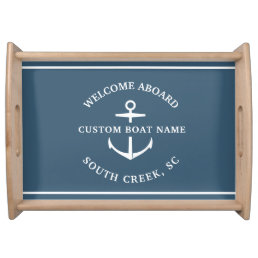 Modern Custom Boat Name Welcome Aboard Anchor Serving Tray