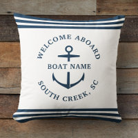 Modern Custom Boat Name Welcome Aboard Anchor Throw Pillow