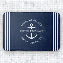 Modern Custom Boat Name Welcome Aboard Nautical Bath Mat