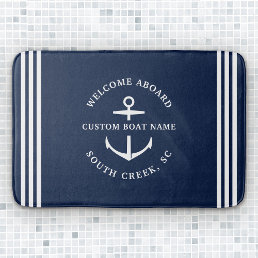 Modern Custom Boat Name Welcome Aboard Nautical Bath Mat