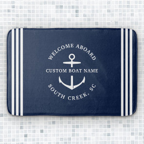 Modern Custom Boat Name Welcome Aboard Nautical Bath Mat