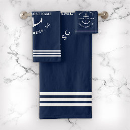 Modern Custom Boat Name Welcome Aboard Nautical Bath Towel Set