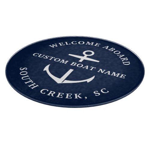 Modern Custom Boat Name Welcome Aboard Nautical Cutting Board