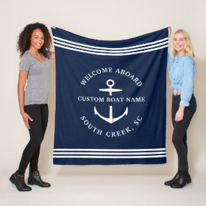 Modern Custom Boat Name Welcome Aboard Nautical Fleece Blanket