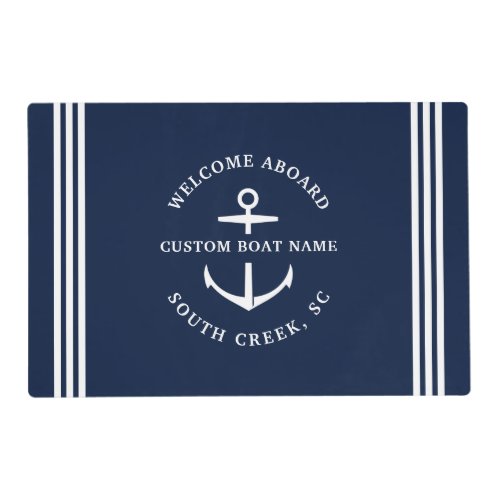 Modern Custom Boat Name Welcome Aboard Nautical Placemat