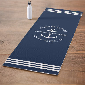 Modern Custom Boat Name Welcome Aboard Nautical Yoga Mat