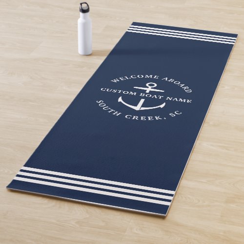 Modern Custom Boat Name Welcome Aboard Nautical Yoga Mat