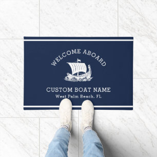 Modern Custom Boat Name Welcome Aboard Ship Logo Doormat