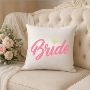 Modern Custom Bride Name Pink Glittery Diamond Throw Pillow