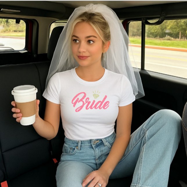 Modern Custom Bride Name Pink Glittery Diamond  Tri-Blend Shirt (Modern bride t-shirt )