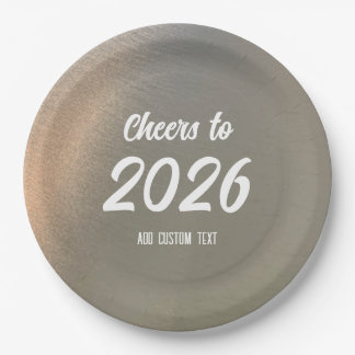 Modern Custom Brushed Metal 2026 New Years Party Paper Plates
