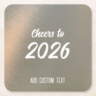 Modern Custom Brushed Metal 2026 New Years Party Square Paper Coaster