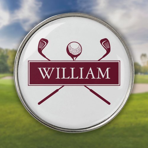 Modern Custom burgundy Ball And Clubs Golf Ball Marker