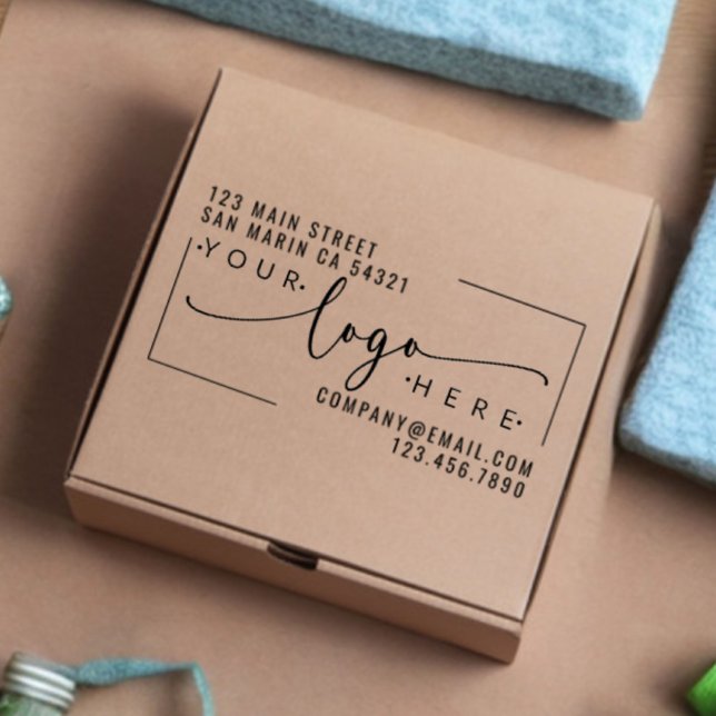 Modern Custom Business Company Logo Return Address Rubber Stamp (Creator Uploaded)