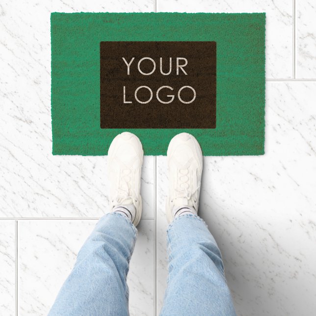 Modern Custom Business Logo Green Coir Fiber Doormat (Insitu)