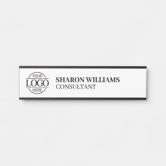 Modern Custom Business Logo Job Title Black White Door Sign