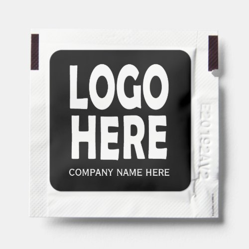 Modern custom business logo on black promotional hand sanitizer packet