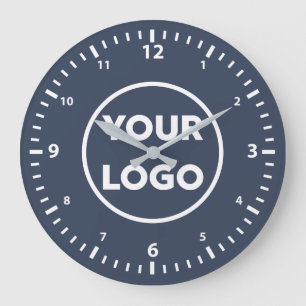 Modern Custom Business Logo on Navy Blue Large Clock
