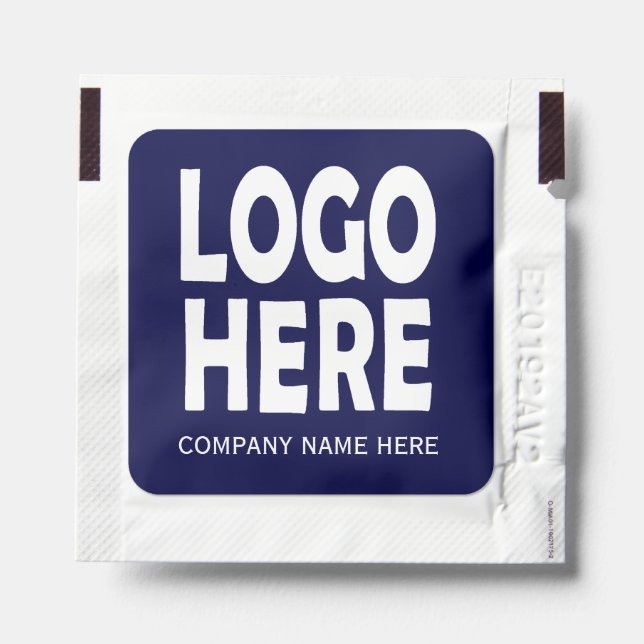 Modern custom business logo on navy promotional hand sanitizer packet (Sticker on Packet)