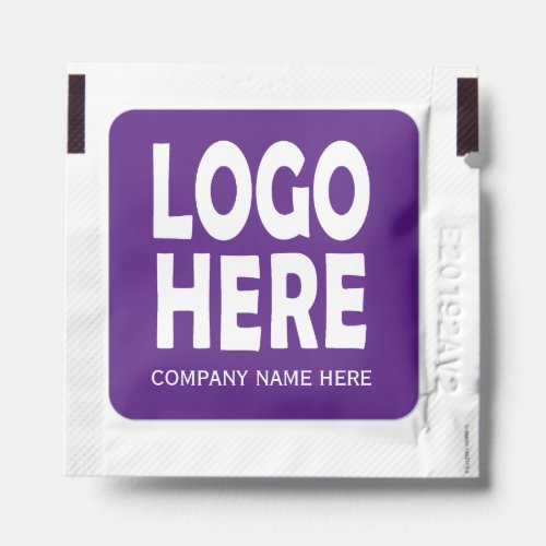 Modern custom business logo on purple promotional hand sanitizer packet