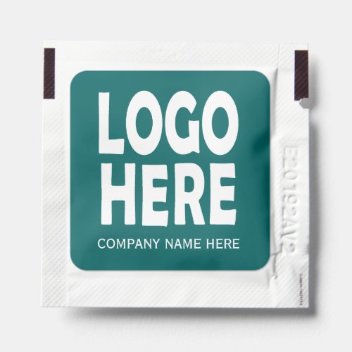 Modern custom business logo on teal promotional hand sanitizer packet