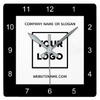 Modern Custom Business Logo Text Black White Square Wall Clock