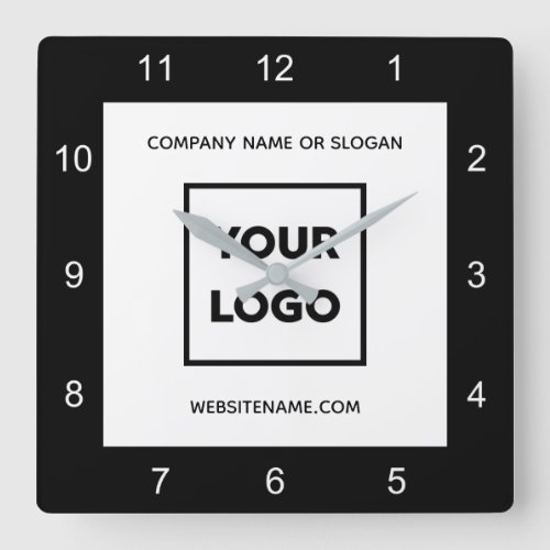 Modern Custom Business Logo Text Black White Square Wall Clock