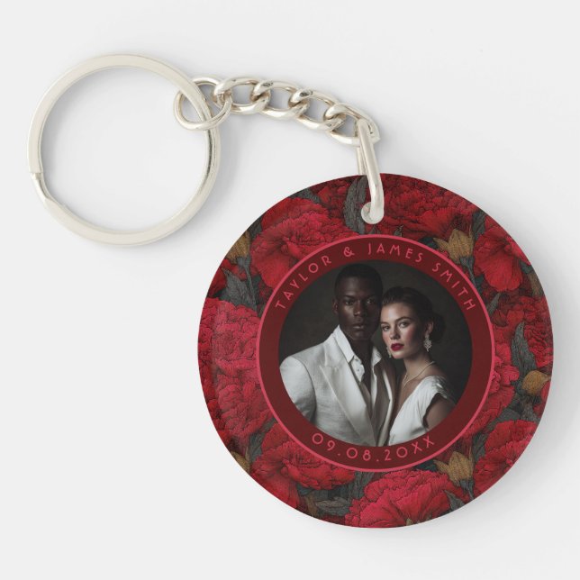 Modern Custom Carnation Garden Winter Wedding Keychain (Front)