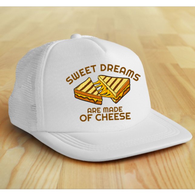 Modern Custom Cheese Bread Yellow Text Trucker Hat (Modern cheese lover trucker hat)