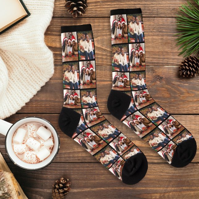 Modern Custom Christmas Family 2 Photo Grid Socks (Creator Uploaded)