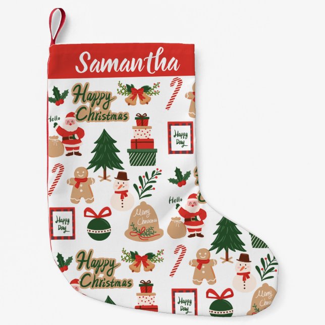 Modern Custom Christmas Santa and Tree Pattern  Small Christmas Stocking (Front)