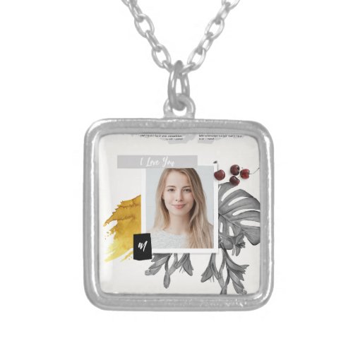Modern custom Collage_ I love you_ custom initial Silver Plated Necklace