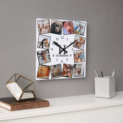 Modern Custom Color Photo Collage Create Your Own Square Wall Clock