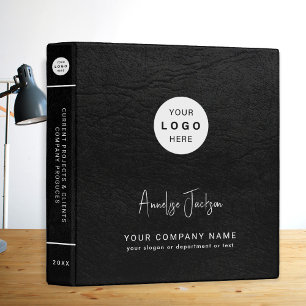 Modern custom company logo business black leather 3 ring binder