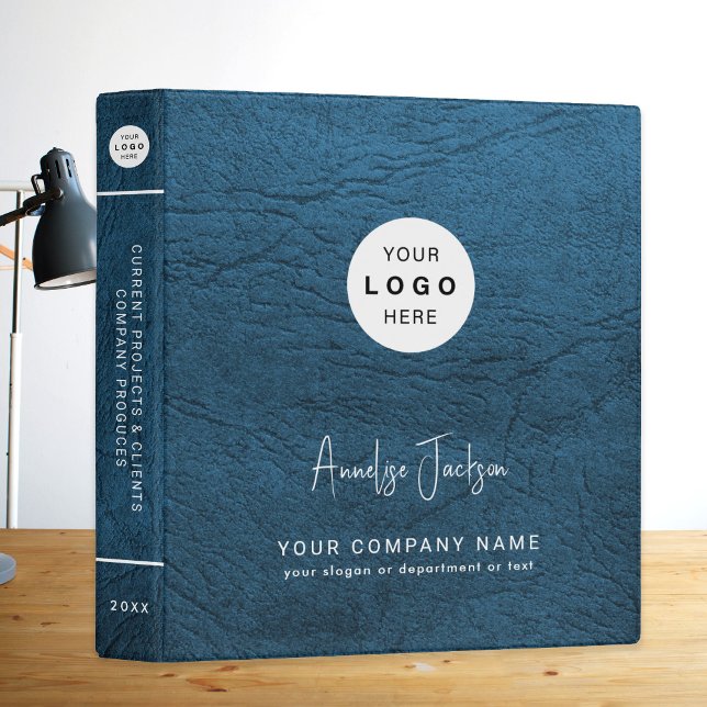 Modern custom company logo business blue leather 3 ring binder (Creator Uploaded)