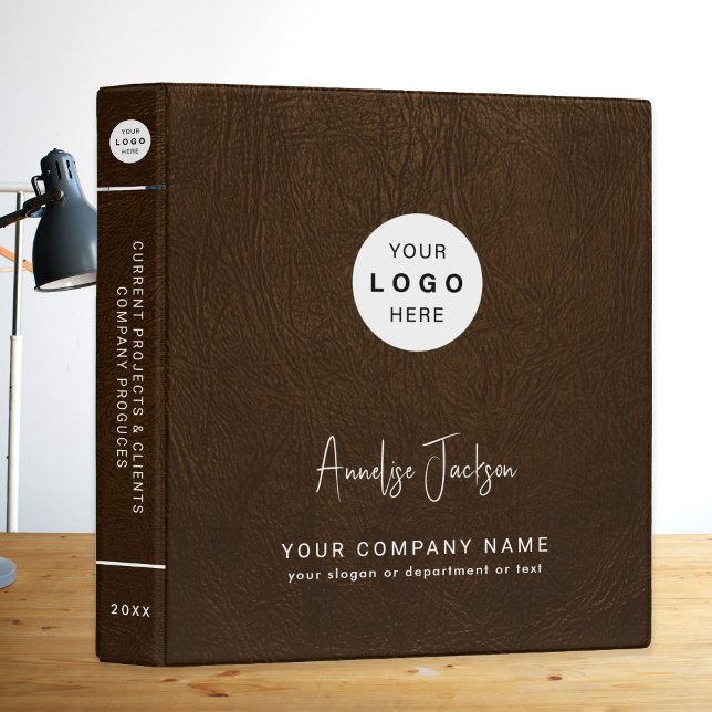 Modern custom company logo business brown leather 3 ring binder (Creator Uploaded)