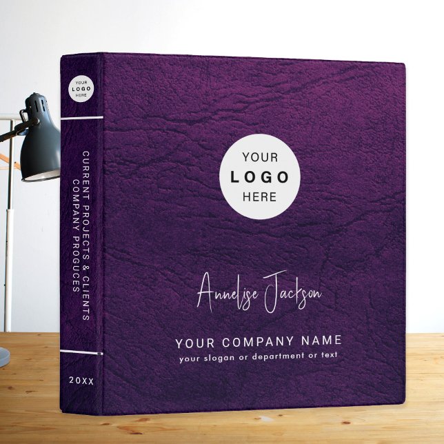 Modern custom company logo business purple leather 3 ring binder (Creator Uploaded)