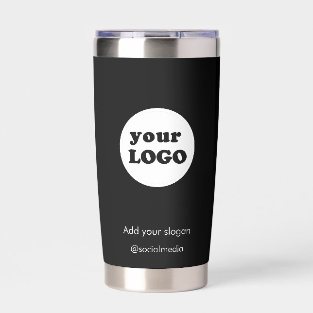 Modern Custom Company Logo Slogan Black Insulated Tumbler (Front)
