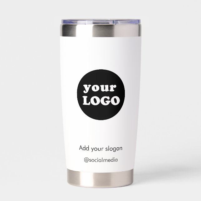 Modern Custom Company Logo Slogan White  Insulated Tumbler (Front)