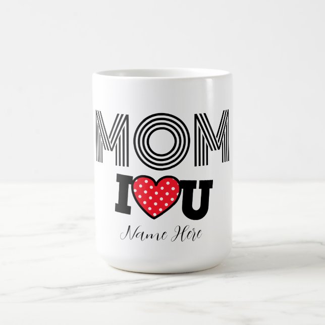 Modern Custom Cute Mom Red Heart Coffee Mug (Center)