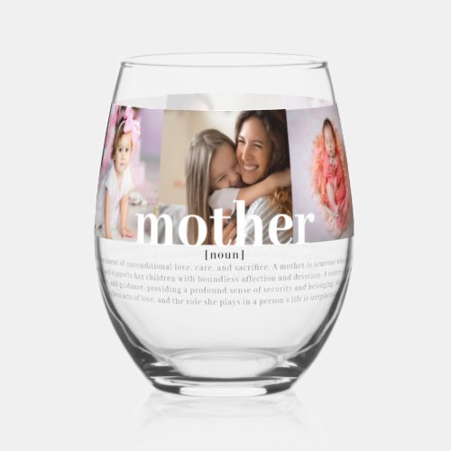 Modern Custom Definition of Mother Photo Stemless Wine Glass