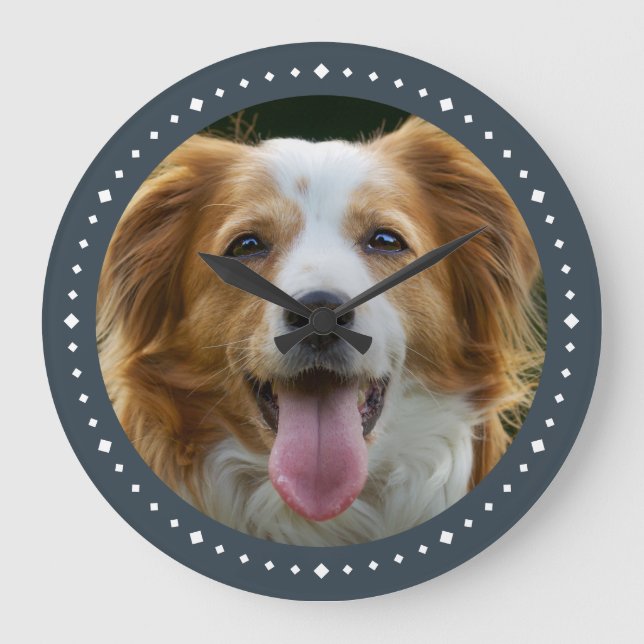Modern Custom Dog Photo Dark Gray Large Clock (Front)
