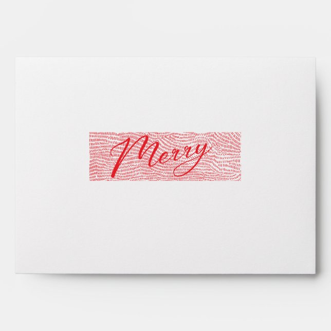 Modern Custom Doodle White Red Merry Christmas Envelope (Front)