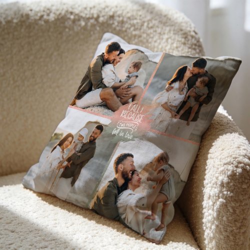 Modern Custom Double-Sided Family 4 Photo Collage Throw Pillow