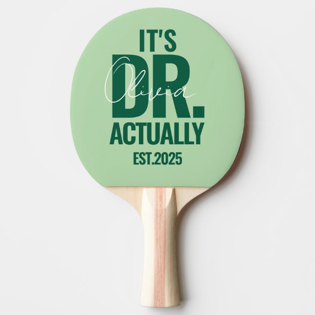 Modern Custom Dr. Name Date Dark Green Ping Pong Paddle (Front)