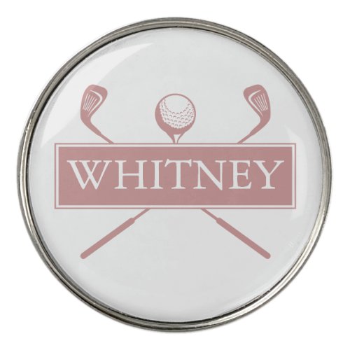 Modern Custom Dusty Rose Ball And Clubs Golf Ball Marker