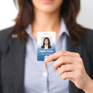 Modern Custom Employee Name Photo Logo Blue Badge