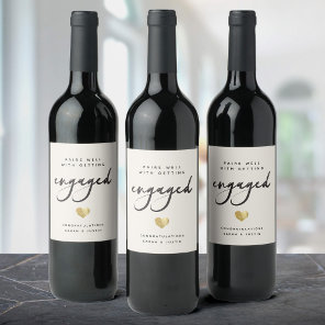 Modern Custom Engagement Party Gold Heart Wine Label