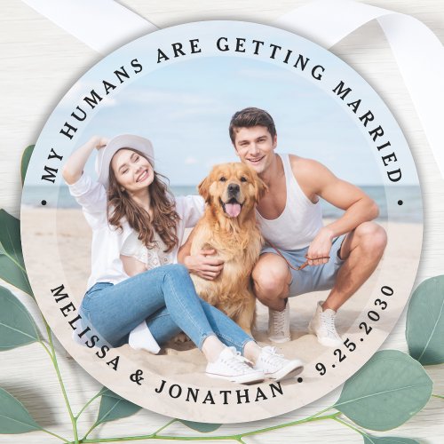 Modern Custom Engagement Pet Wedding Dog Photo Classic Round Sticker